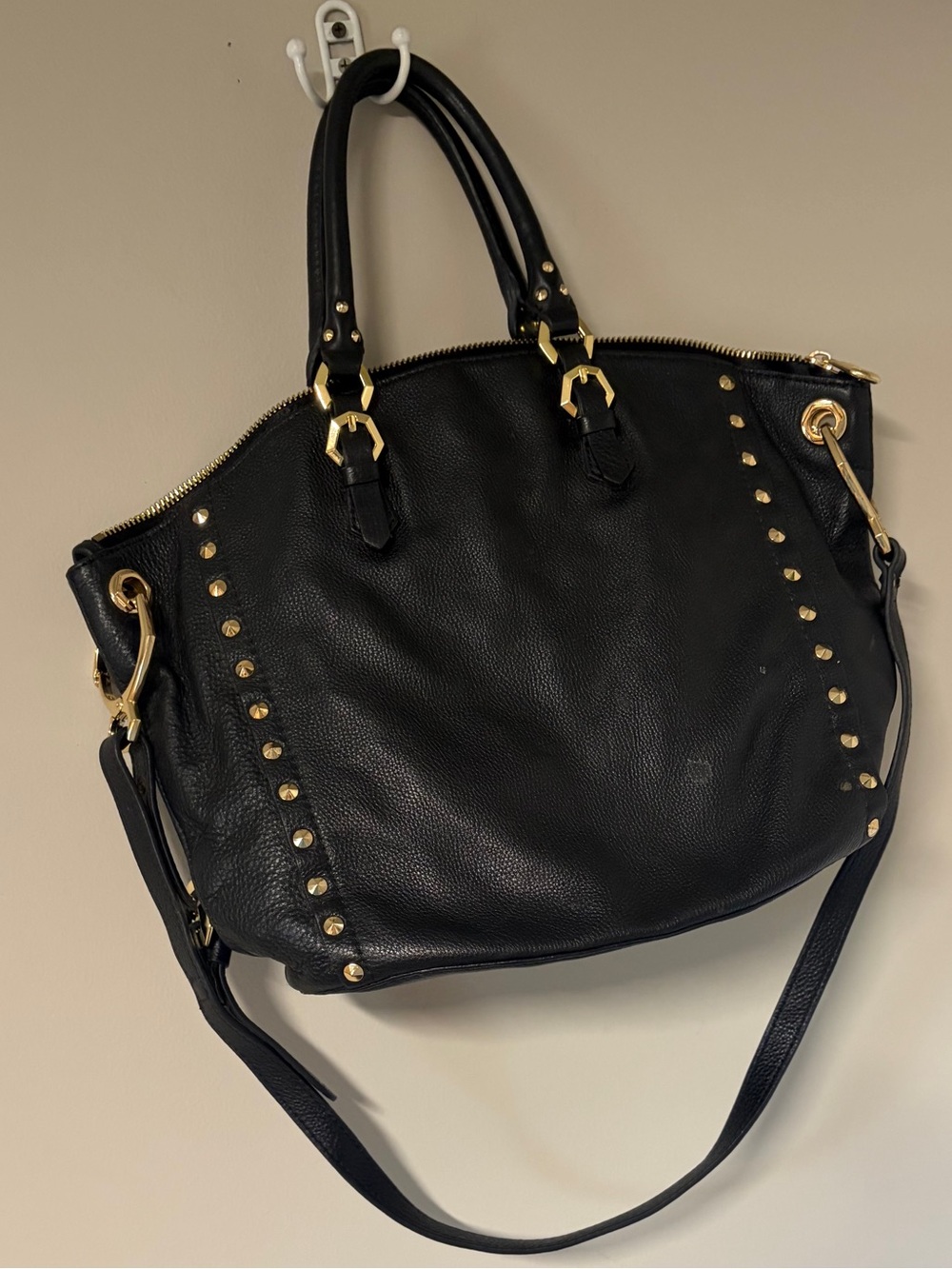 orYANY Black Pebbled Leather Shoulder Bag, Gold accents crossbody handbag